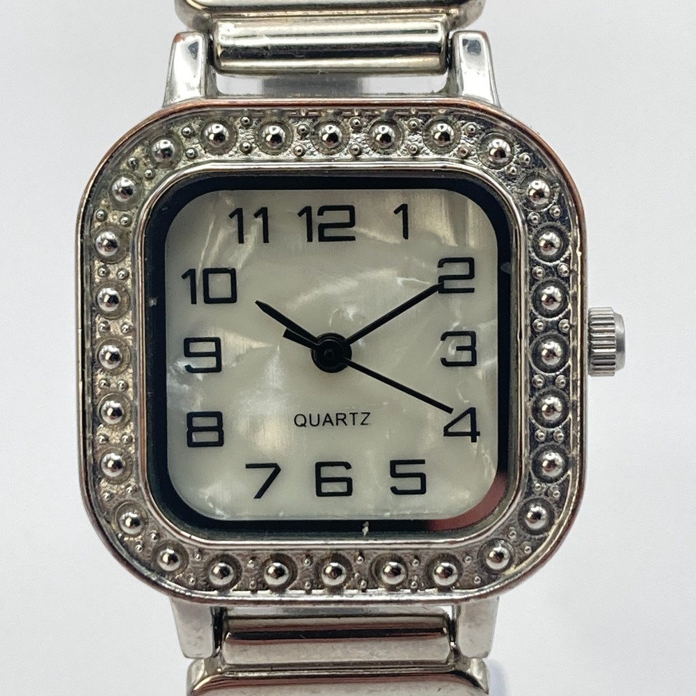 Modern Women's Watch 25mm Silver Tone Floral Stretch Band Crystals New Battery - Picture 2 of 14